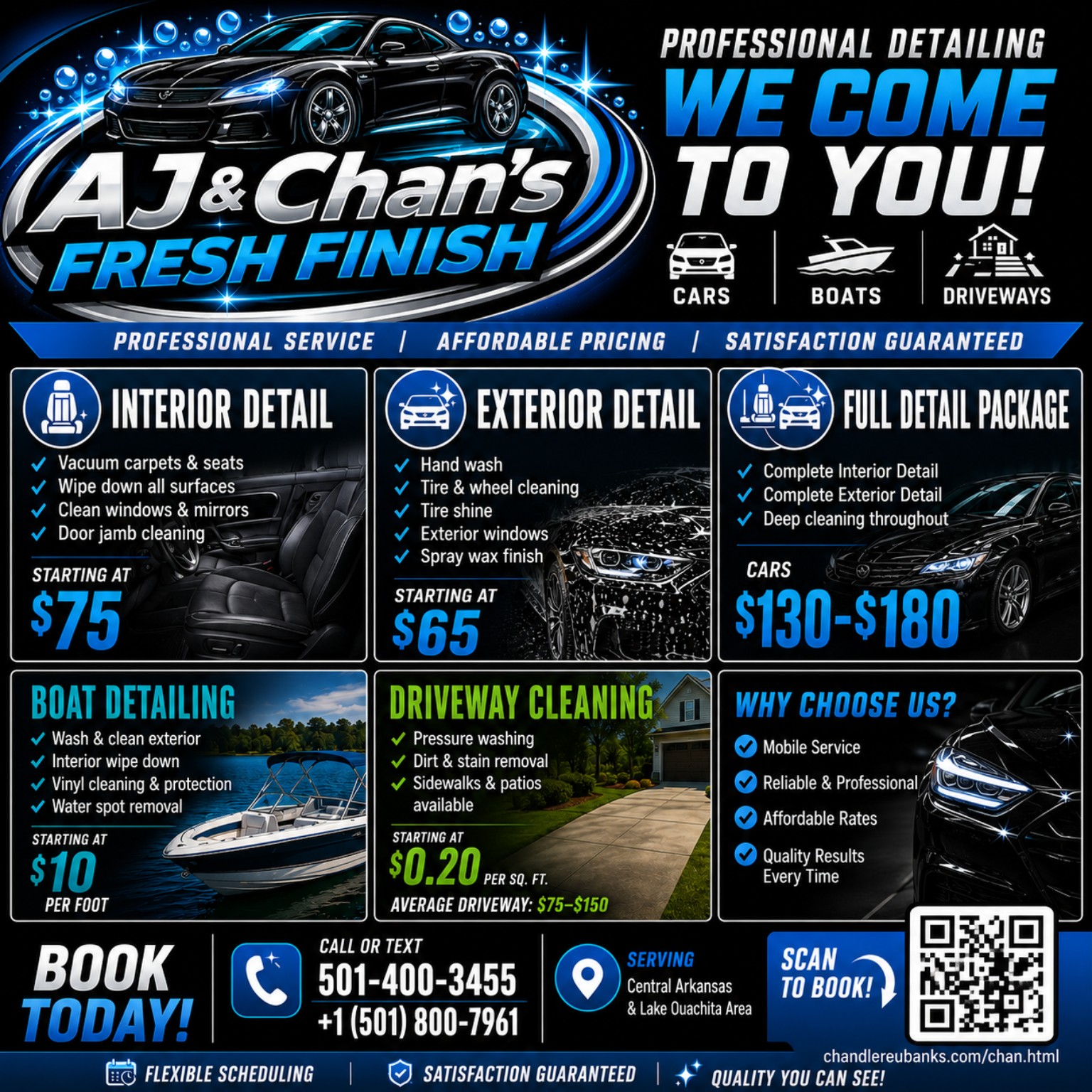 AJ and Chan's Fresh Finish detailing flyer